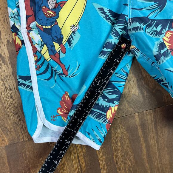 Superman Mens Shorts Swim Trunks Blue Multicolor Superhero Floral Lined Small - Picture 12 of 15